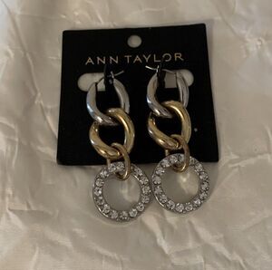 Vintage Ann Taylor Crystal Chandelier Triple Hoop Earrings Gold Silver Tone